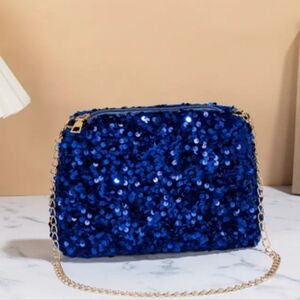Blue Sequin Chain Shoulder Bag